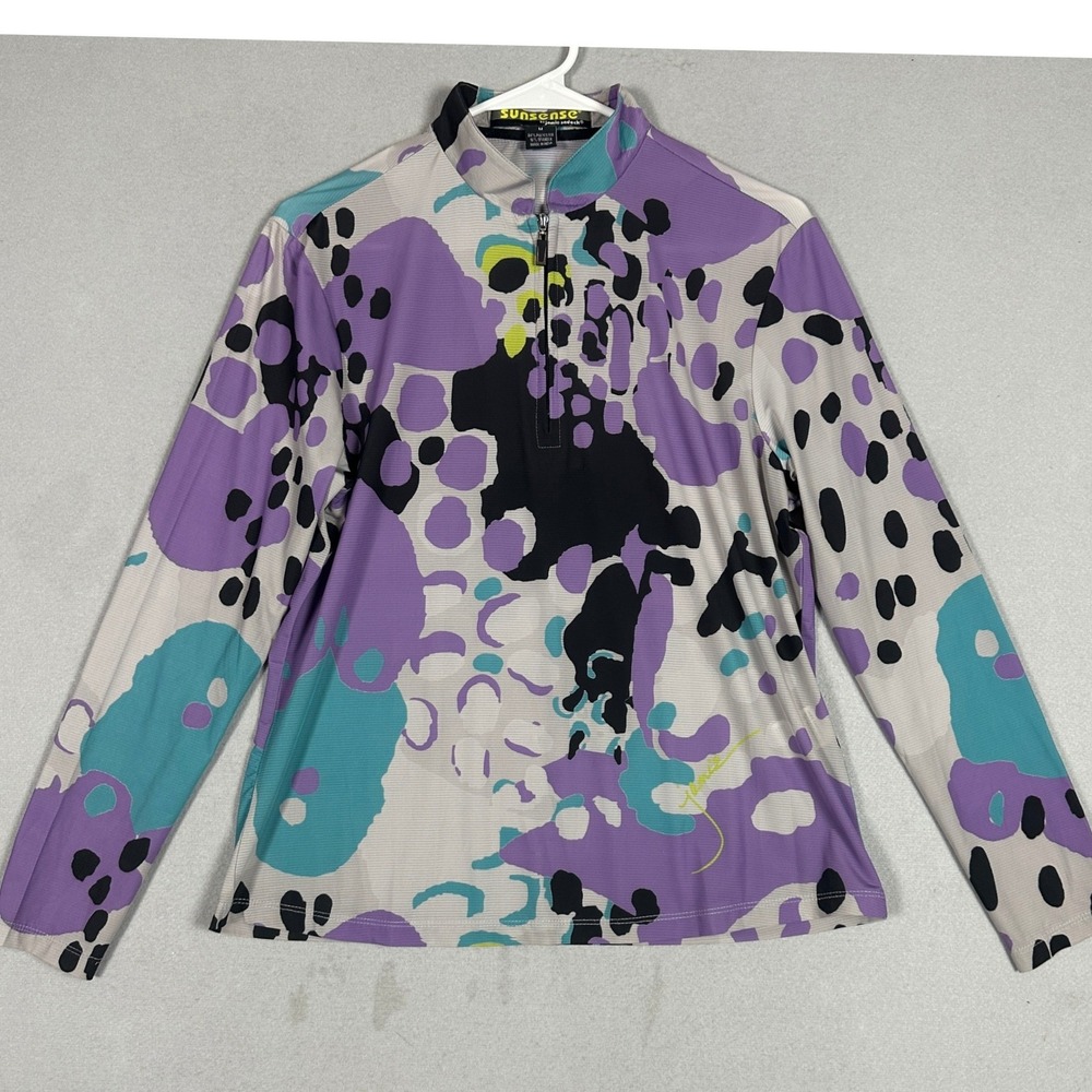 Jamie Sadock Top Womens Medium Sunsense Purple Abstract Quarter Zip Pullover EUC